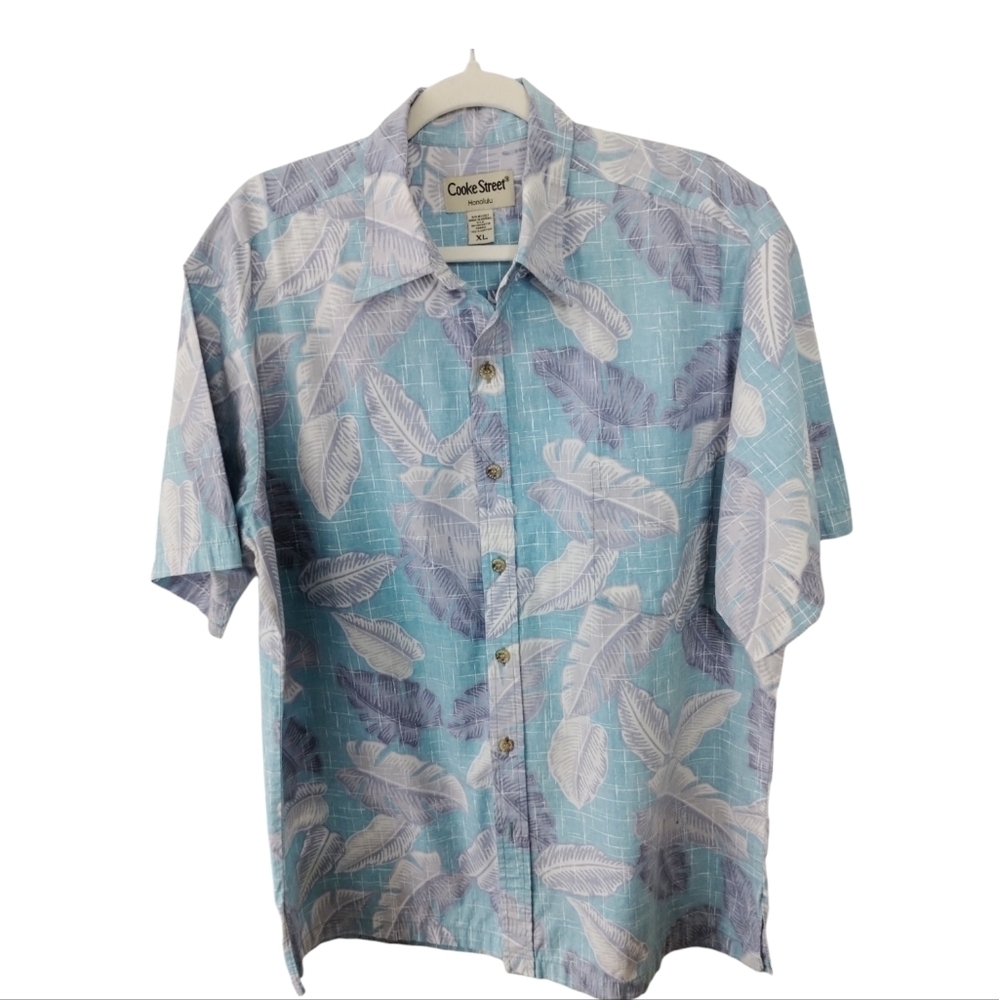 Cooke Street Honolulu Palm Short‎ Sleeve Button Down Shirt Mens XL Blue